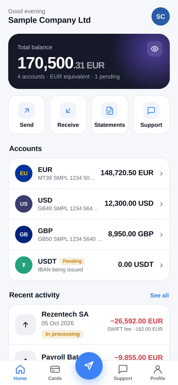 Interpay mobile app home screen
