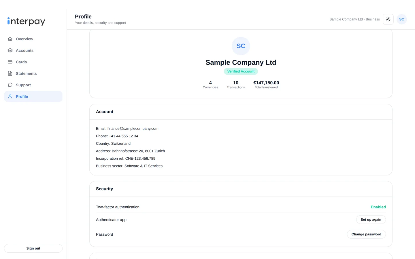 Interpay profile with two-factor authentication enabled